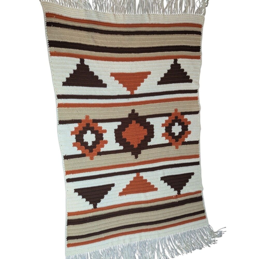 Vintage Navajo Inspired Modern Southwest Throw Blanket Handmade Earth Tones Boho
